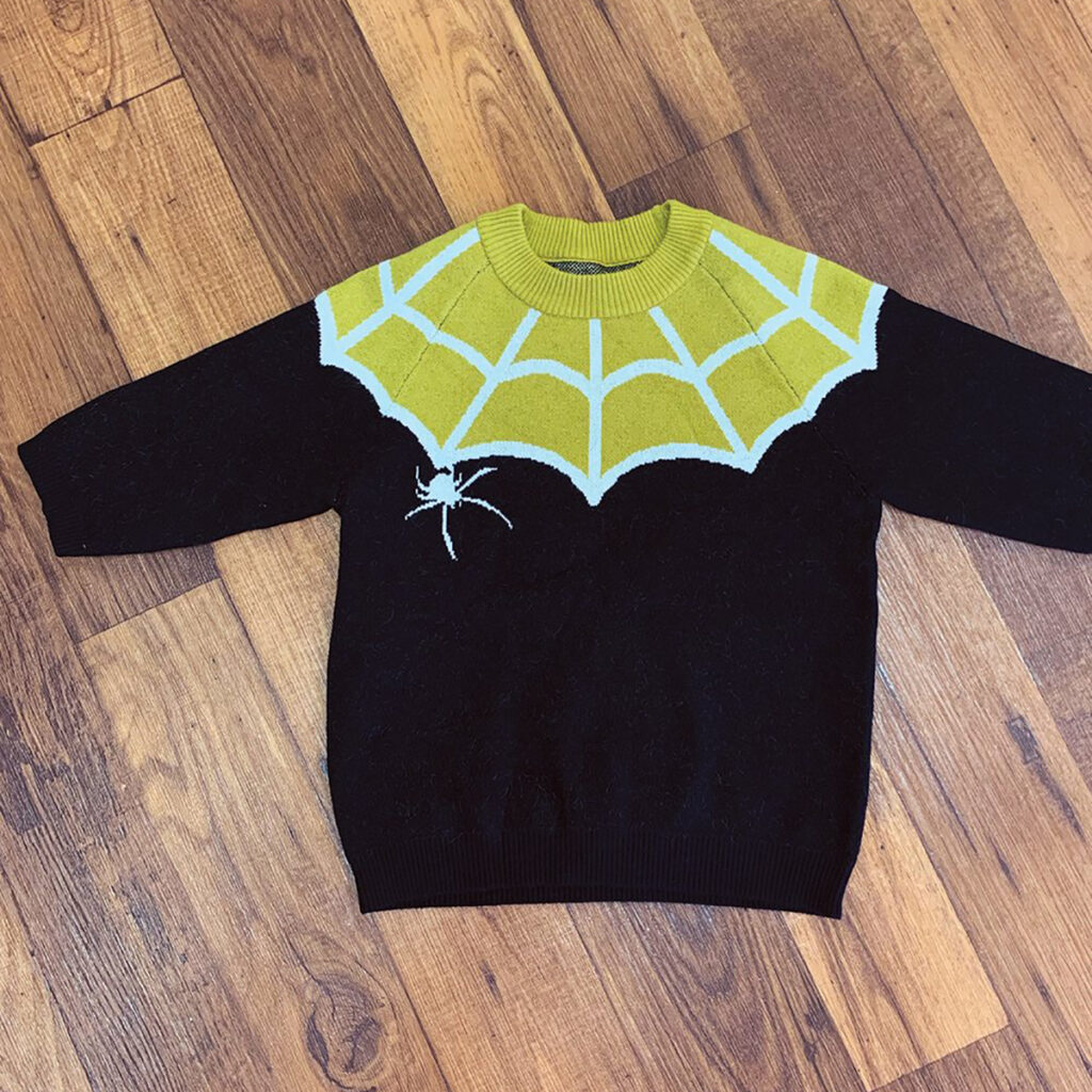 chartreause spiderweb sweater