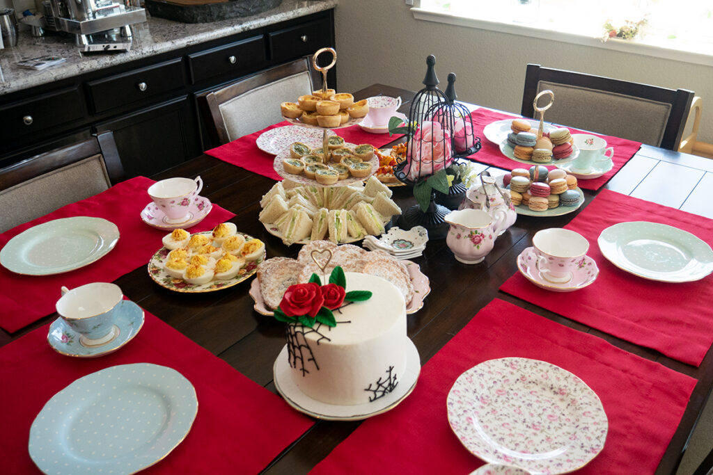 cobweb birthday tea party table set up