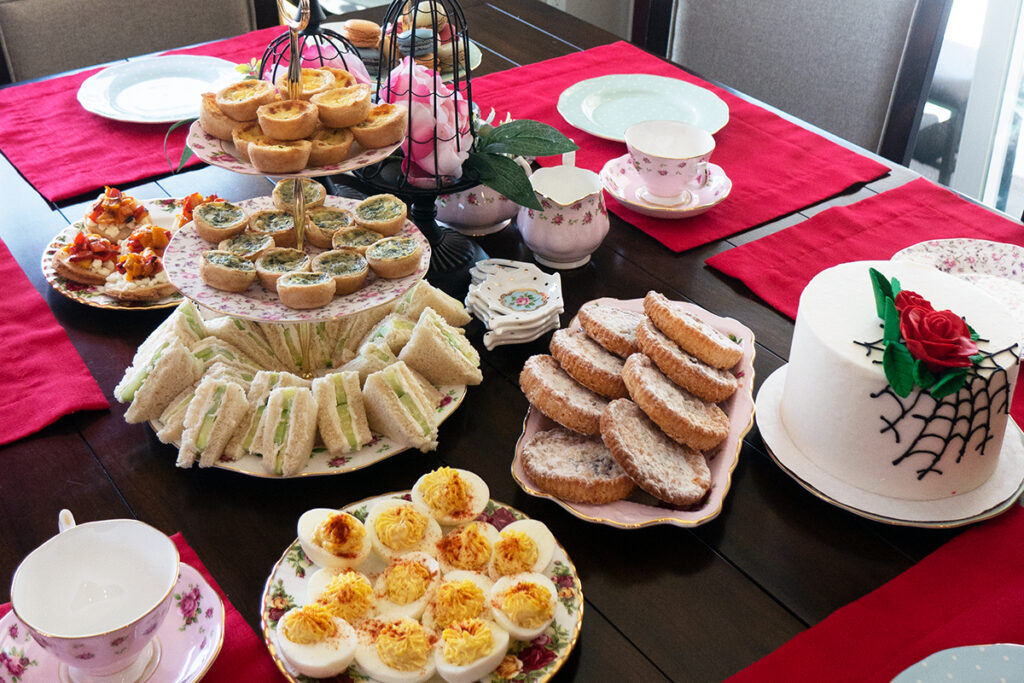 cobweb birthday tea party food spread