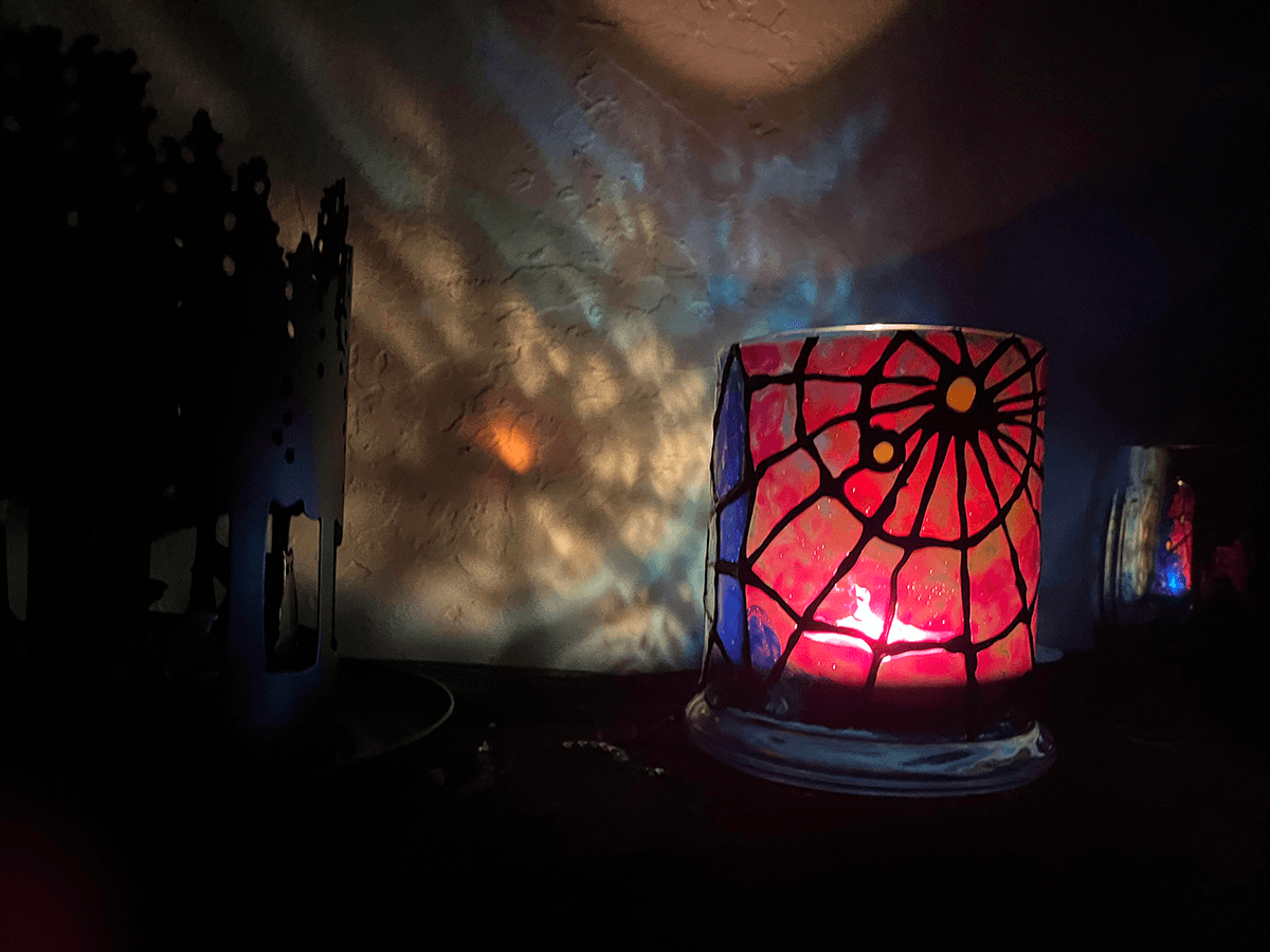 cobweb stained glass candle holder